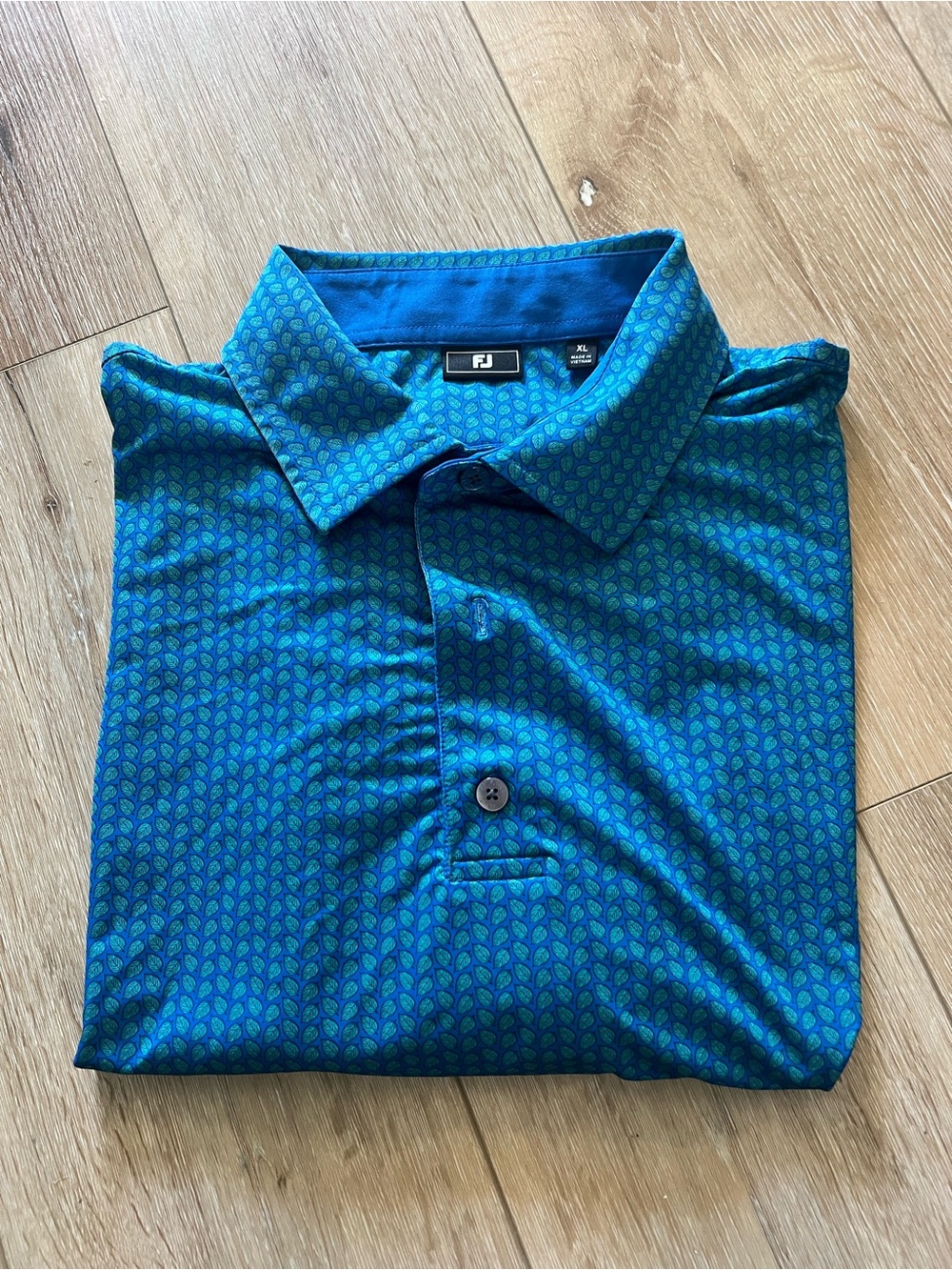 FootJoy Teal and Blue Leaf-Pattern Polo